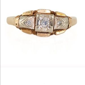 Vintage 14K YG 3 Diamond Wedding Ring Art Deco